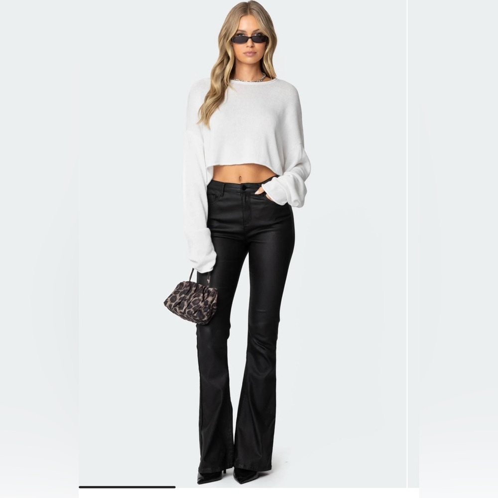 Edikted Luna Faux Leather Flare Jeans (size M)